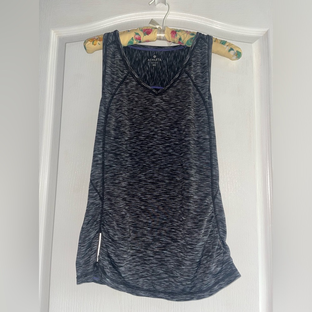 Athleta Black and White V Neck Tank Top with Back Pocket